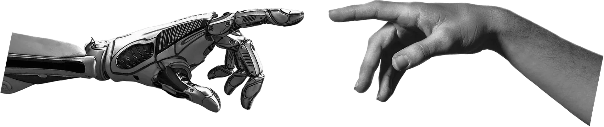 A robotic hand and a human hand reaching toward each other