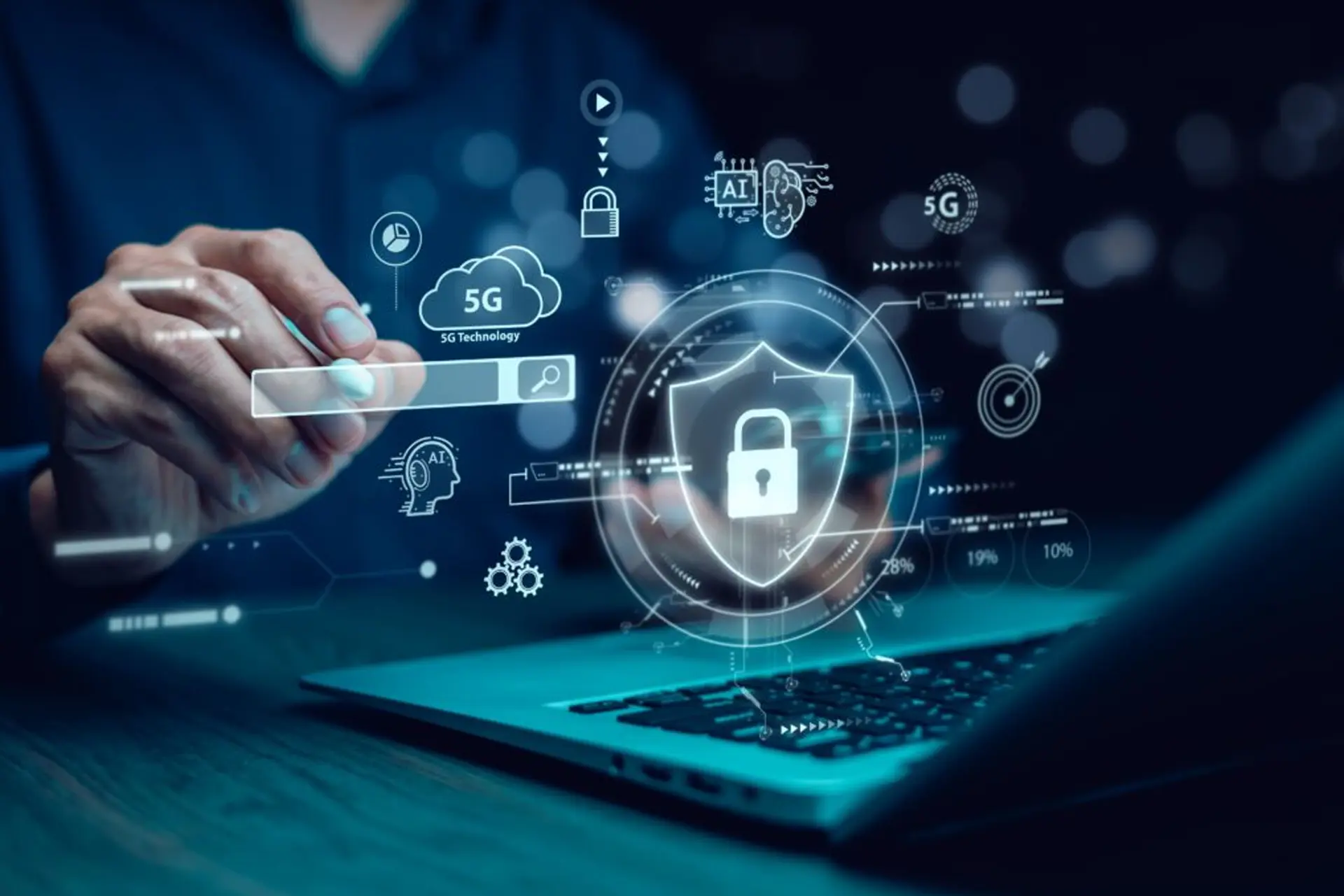Laptop screen displaying a security concept, highlighting cybersecurity solutions for digital protection